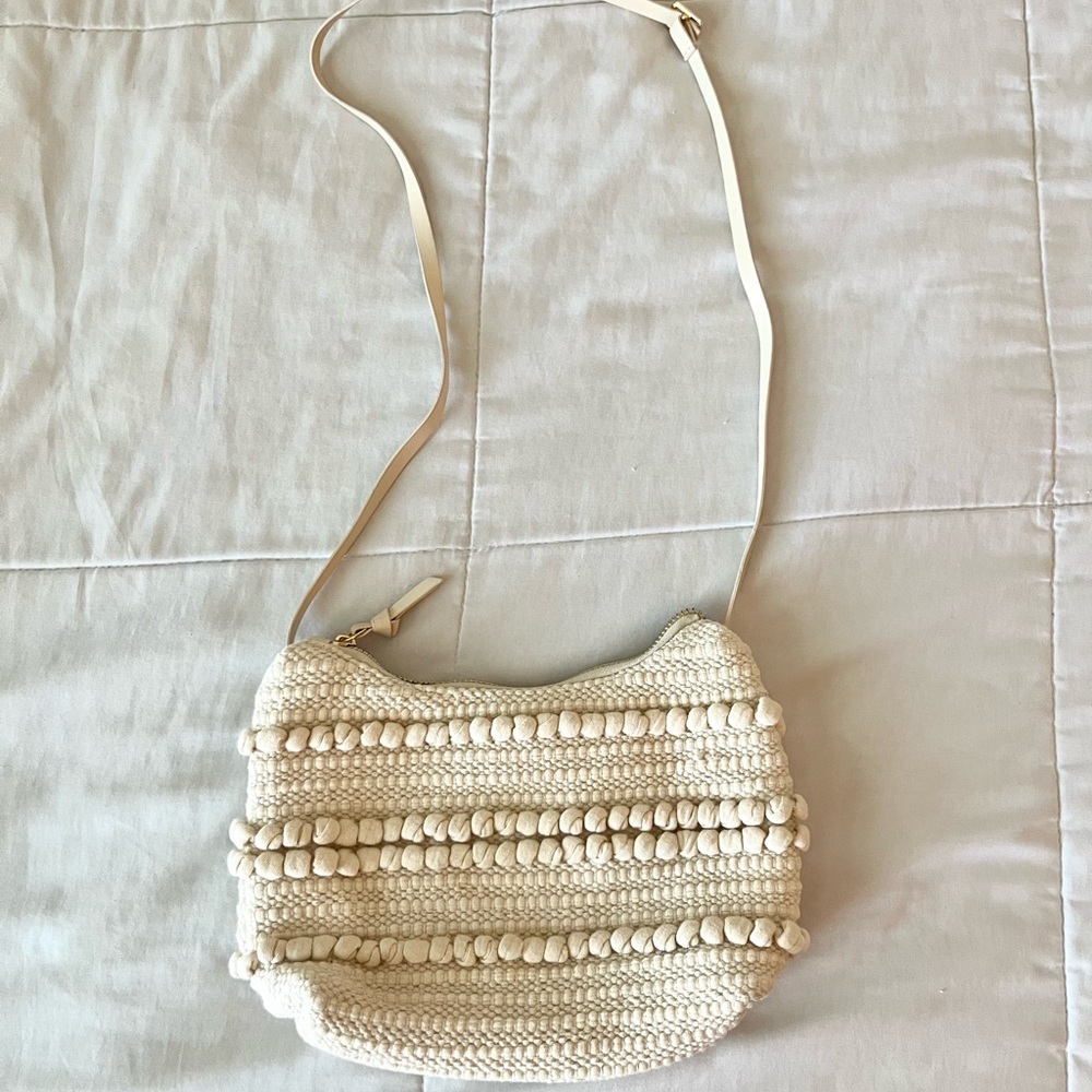 H&M Cream Beige Woven Detailed crossbody Bag Gold Accents